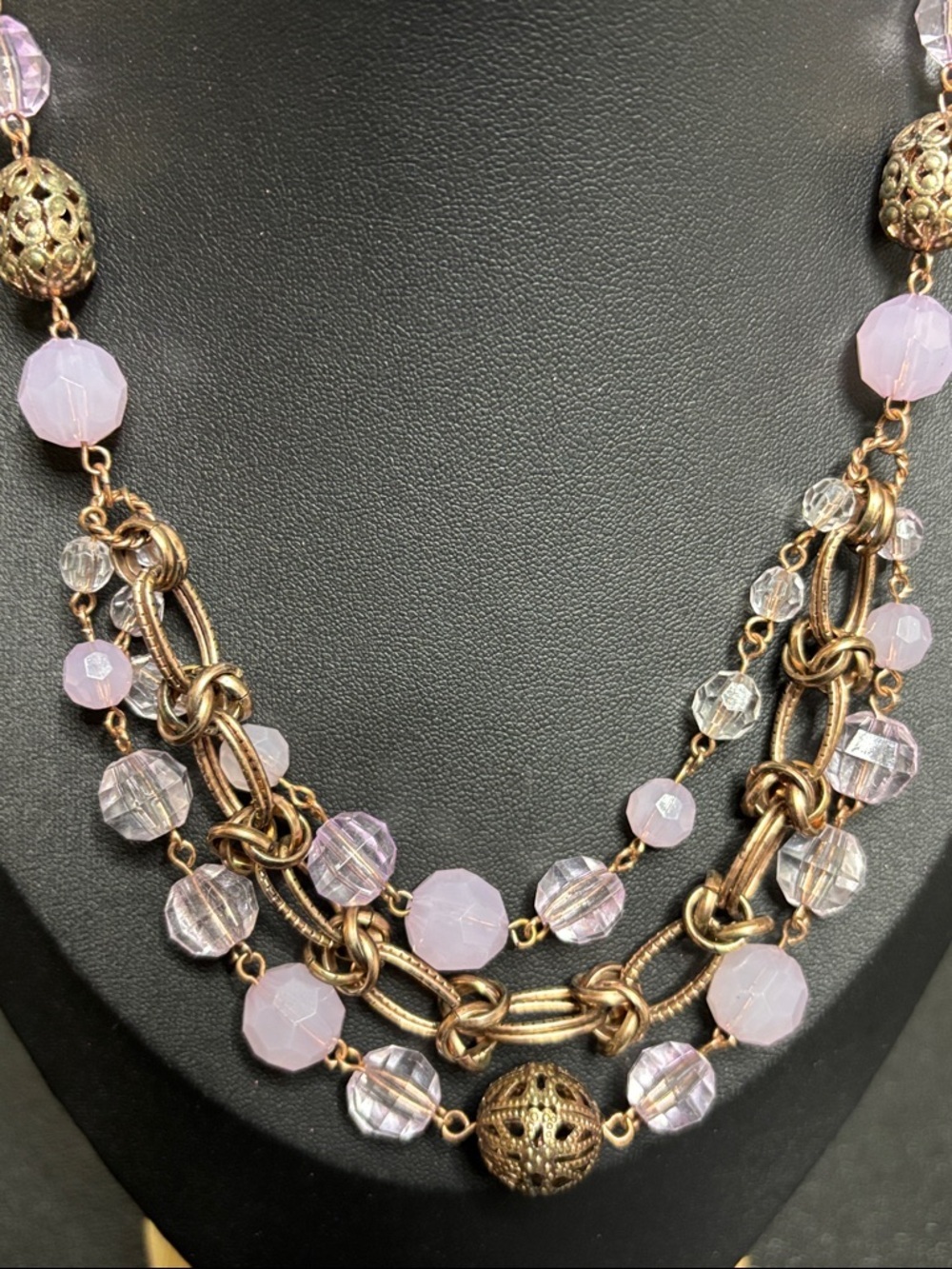 1928 Lavender Bead and Rose Gold-Tone Multi-Strand Necklace - Picture 2 of 7